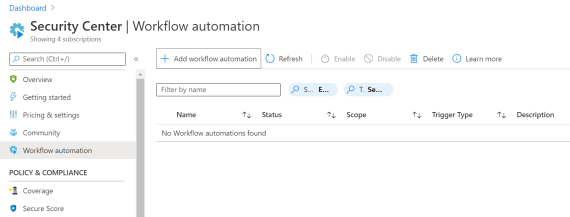 Azure Security Center Workflow Automation