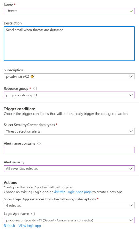 Azure Security Center Workflow Automation Configuration