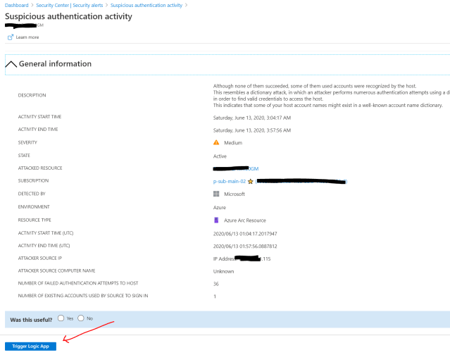 Azure Security Center Threat Alert Details